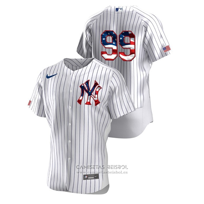 Camiseta Beisbol Hombre New York Yankees Aaron Judge 2020 Stars & Stripes 4th of July Blanco